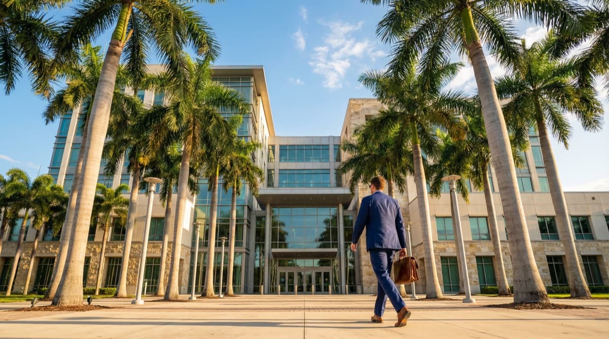 Exterior of Palm Beach County courthouse in downtown West Palm Beach