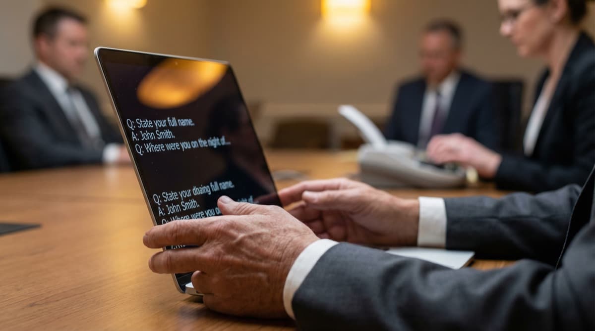 Real-time court reporting technology displaying live transcript feed