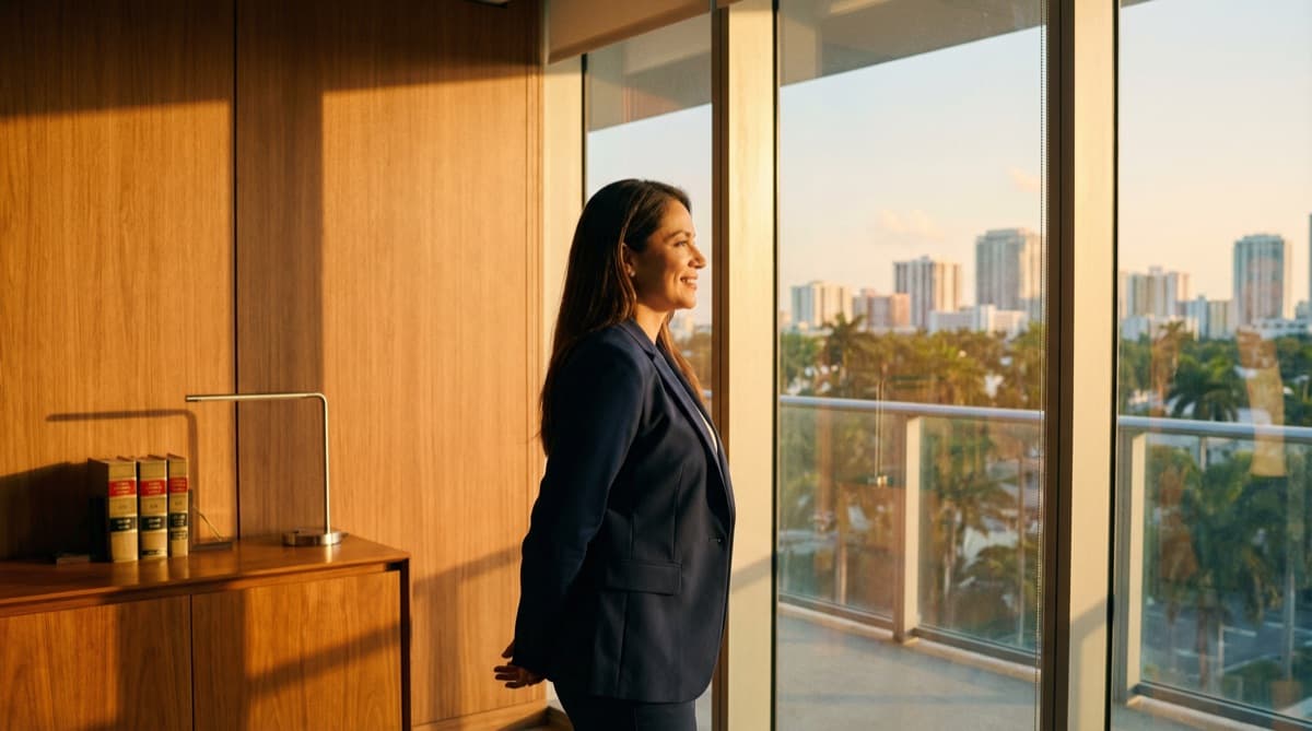 Women-owned business leader in the legal services industry at her office
